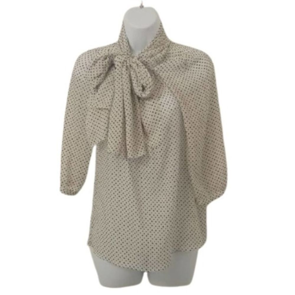 Fossil Polka Dot 3/4 Sleeve Blouse Tie Front XS